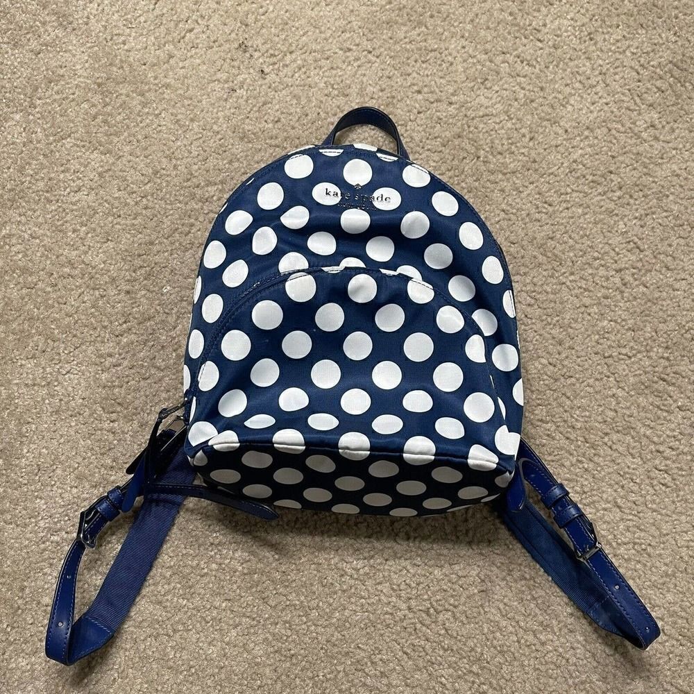 Kate Spade Polka Dot Karissa Nylon Seaside Medium Backpack Blue 3-Compartment